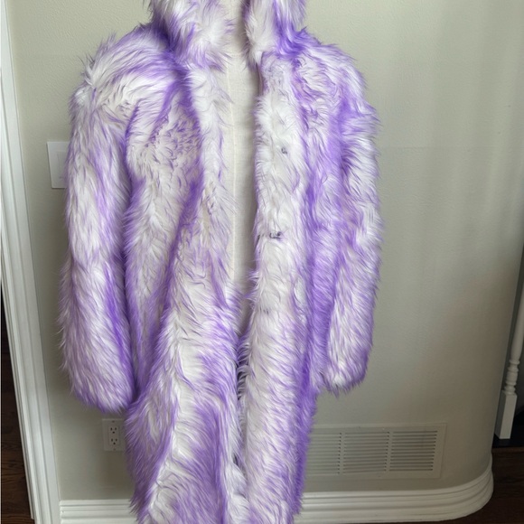Lavender and White Faux Fur Coat